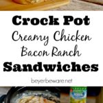 A simple crock pot creamy chicken bacon ranch recipe that is the perfect shredded chicken sandwich.