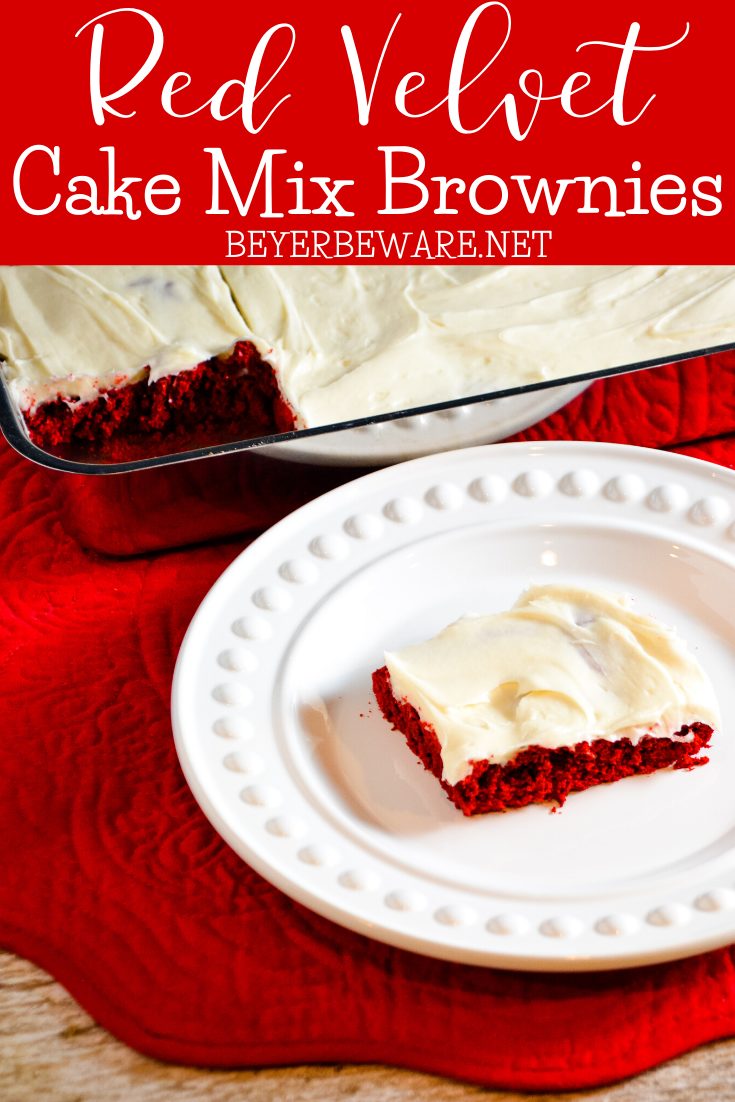Red velvet cake mix brownies recipe topped with an easy cream cheese icing is an easy Christmas treat you can make in a hurry with staple ingredients.