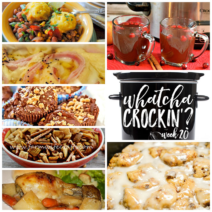 This week's Whatcha Crockin' crock pot recipes include Sweet and Salty Crock Pot Candy, Slow Cooker Pinto Bean Stew with Corn Bread Dumplings, Crock Pot Cinnamon Roll French Toast, Crock Pot Cranberry Cider, Crock Pot Ham and Cheese Rolls, No Fuss Chicken Dinner, Crock Pot Chex Mix and much more!