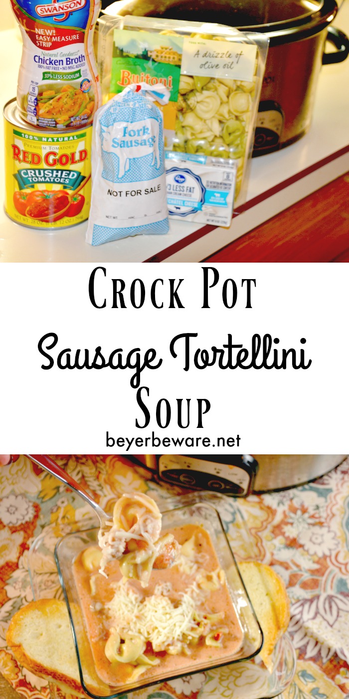 This creamy, cheesy, spicy crock pot sausage tortellini soup is perfect for a weeknight when you need filling meal waiting for you when you get home.