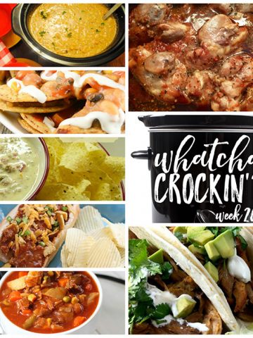 This week's Whatcha Crockin' crock pot recipes include Crock Pot Honey Garlic Chicken Thighs, Crock Pot Game Day Taco Nachos, Vegetable Beef Soup, Crock Pot Sausage Queso Dip, Crock Pot Chili Cheese Dogs, Crock Pot Pork Carnitas, Slow Cooker Green Chili, Chicken and Rice Soup and much more!