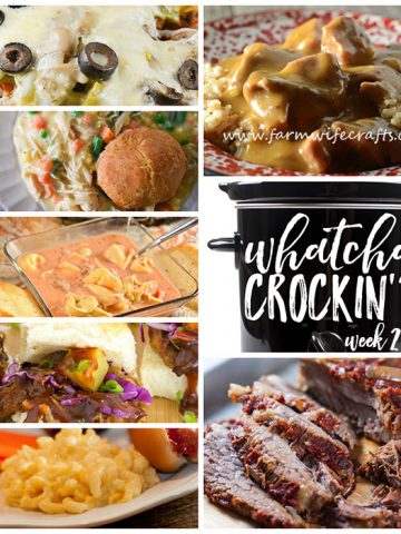 This week's Whatcha Crockin' crock pot recipes include Slow Cooker Beef Stew and Rice, Crock Pot Chicken Pot Pie, Crock Pot Pizza Bake, Slow Cooker Beef Brisket, Crock Pot Mac 'n Cheese, Crock Pot Sausage Tortellini Soup, Crock Pot Pineapple Char Sui Pulled Pork and much more!