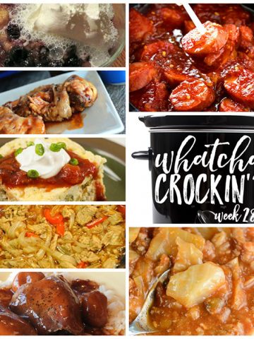 This week's Whatcha Crockin' crock pot recipes include Crockpot Sweet and Spicy Kielbasa Bites, Crock Pot Teriyaki Chicken Thighs, Crock Pot Unstuffed Cabbage Soup, Slow Cooker Santa Fe Omelet, Crock Pot Blueberry Dump Cake, Slow Cooker Honey BBQ Wings, Beer Braised Crock Pot Pork Carnitas and much more!