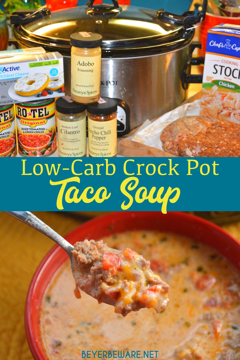 Low-Carb Crock Pot Taco Soup - Whether you are eating low-carb or gluten-free, this keto taco soup recipe is sure to be loved by all Mexican food lovers. 