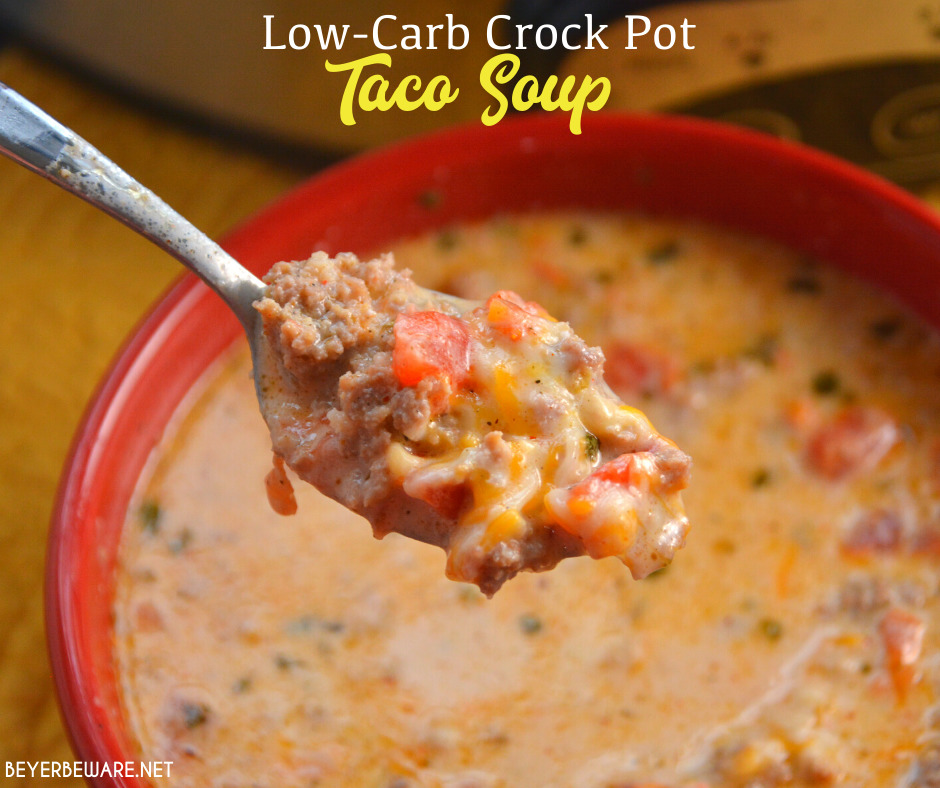 Keto Taco soup combines hamburger or sausage, cream cheese, and Rotel with seasoning and breath for a low-carb Mexican meal.