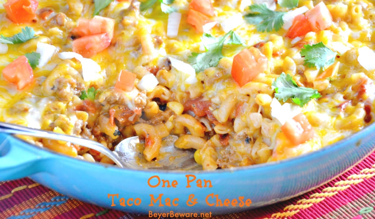 The Mexican flavors in this one pan taco mac and cheese will make your family love this recipe's twist on hamburger helper.