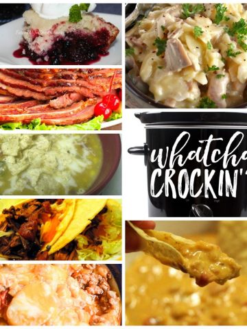 This week's Whatcha Crockin' crock pot recipes include Slow Cooker Chicken and Noodles, Slow Cooker Chicken Enchilada Soup, Crock Pot Cowboy Casserole, Mixed Berry Dump Cake, Slow Cooked Pineapple Brown Sugar Glazed Ham, Texas Queso Dip, Slow Cooker Mexican Pot Roast Tacos and much more!