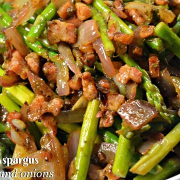 A quick sauteed asparagus with bacon and onions recipe is the perfect side dish with fresh spring asparagus.
