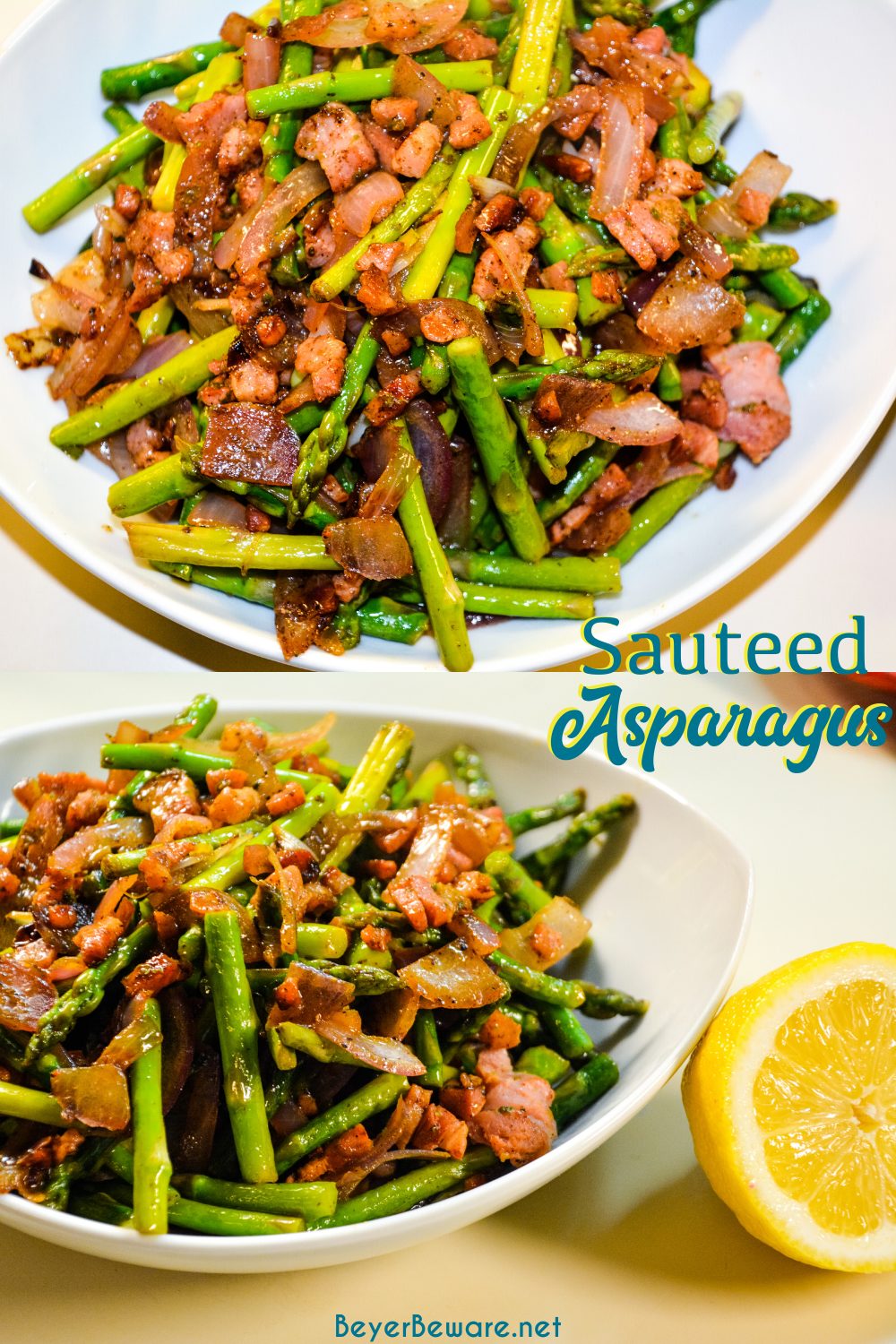 Sauteed asparagus with bacon and onions recipe is the perfect low-carb side dish to make with fresh spring asparagus without taking too much time or effort.