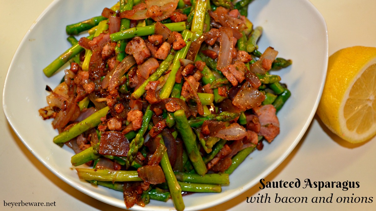 A quick sauteed asparagus with bacon and onions recipe is the perfect side dish with fresh spring asparagus.