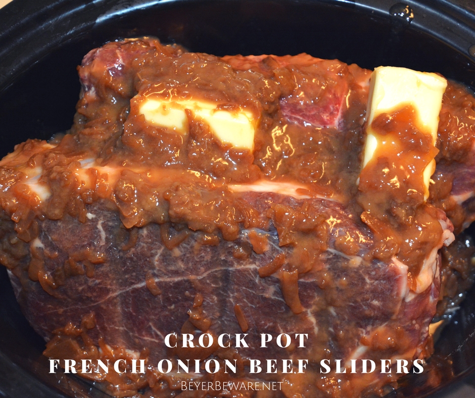Everything you love about french onion soup is wrapped up in between Hawaiian rolls with this crock pot French Onion Beef Slider recipe.