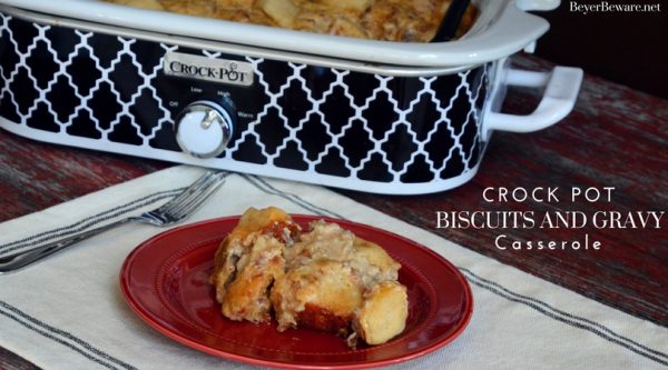 Want to feed a crowd biscuits and gravy easily? Look no further than this crock pot biscuits and gravy casserole recipe that can be kept warm all morning.