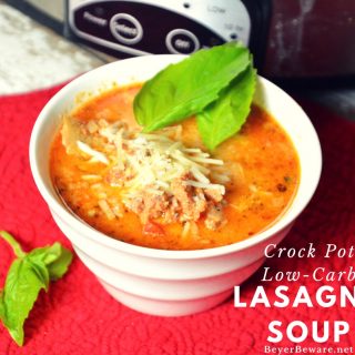 Creamy, rich, and meaty make this crock pot low-carb lasagna soup recipe one I will make over and over.