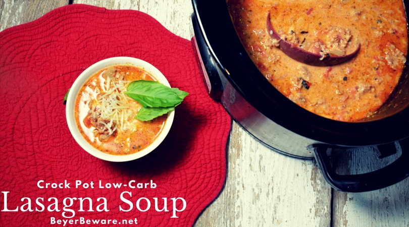 Creamy, rich, and meaty make this crock pot low-carb lasagna soup recipe one I will make over and over.