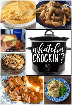 This week’s Whatcha Crockin’ crock pot recipes include Crock Pot Chicken and Noodles, Crock Pot Chicken Enchilada Dip, Crock Pot Calico Beans with Bacon and Ground Beef, Crock Pot French Onion Beef Sliders, Crock Pot Italian Pot Roast, Crock Pot Hamburger Soup, Slow Cooker Chocolate Football Rice Krispies, Crock Pot Apple Stuffed Acorn Squash and much more!