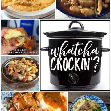 This week’s Whatcha Crockin’ crock pot recipes include Crock Pot Chicken and Noodles, Crock Pot Chicken Enchilada Dip, Crock Pot Calico Beans with Bacon and Ground Beef, Crock Pot French Onion Beef Sliders, Crock Pot Italian Pot Roast, Crock Pot Hamburger Soup, Slow Cooker Chocolate Football Rice Krispies, Crock Pot Apple Stuffed Acorn Squash and much more!