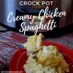 Crock pot creamy chicken spaghetti is the perfect chicken pasta dish with cream cheese and Italian seasoning to give the dish great alfredo flavors when you are needing to feed a large crowd or a hungry family.