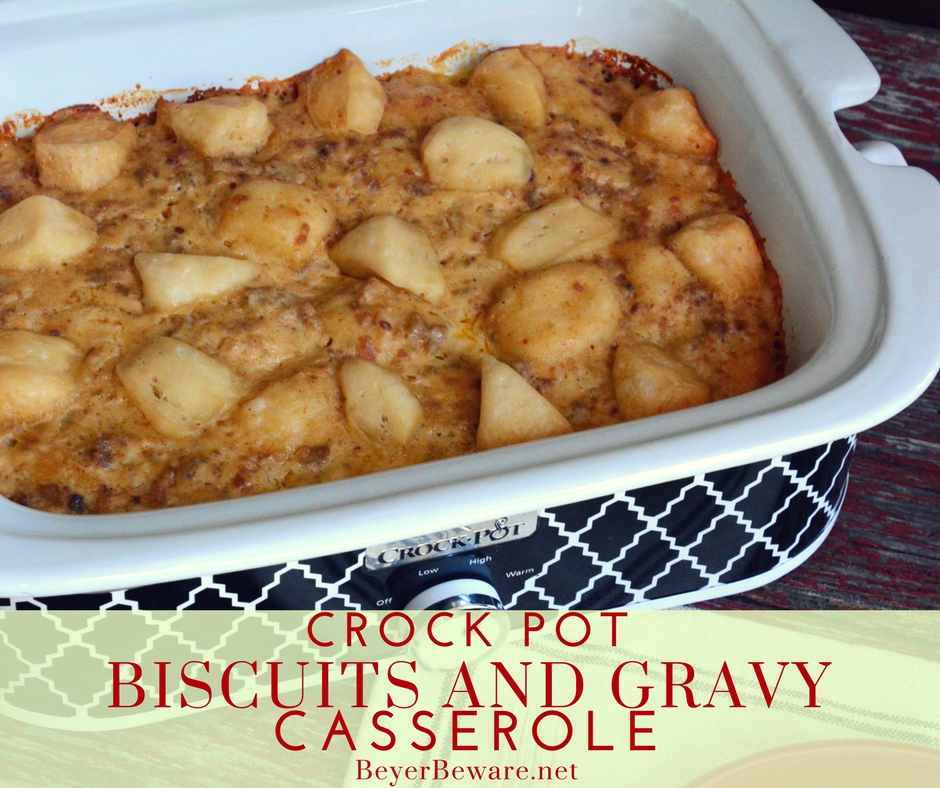 Want to feed a crowd biscuits and gravy easily? Look no further than this crock pot biscuits and gravy casserole recipe that can be kept warm all morning.
