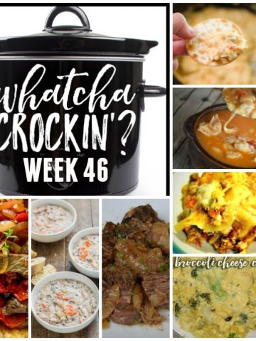 This week’s Whatcha Crockin’ crock pot recipes are perfect for fall including Crock pot Chicken Wild Rice Soup, Crock Pot Creamy Chicken Dip, Crock Pot Broccoli Cheese Casserole, Crock Pot Lasagna, Easy Crock Pot Chicken Chili Recipe with Cheese and Salsa, Loaded Baked Beans Perfect for Tailgating, Busy Day Slow Cooker Pot Roast, Crock Pot Pepper Steak and many more!