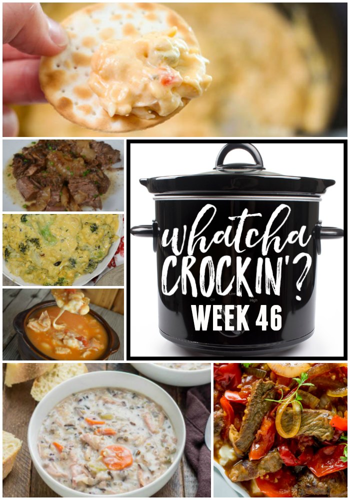 This week’s Whatcha Crockin’ crock pot recipes are perfect for fall including Crock pot Chicken Wild Rice Soup, Crock Pot Creamy Chicken Dip, Crock Pot Broccoli Cheese Casserole, Crock Pot Lasagna, Easy Crock Pot Chicken Chili Recipe with Cheese and Salsa, Loaded Baked Beans Perfect for Tailgating, Busy Day Slow Cooker Pot Roast, Crock Pot Pepper Steak and many more!