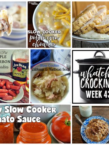 This week’s Whatcha Crockin’ crock pot recipes include some recipes perfect for fall, including Crock Pot Beef and Noodles, Smoked Sausage and Cheese Pasta Bake, Slow Cooker Potato and Corn Chowder, Crock Pot Apple Bourbon Smokies, Crock Pot Turkey Breast, Cabbage and Kielbasa Soup, Crock Pot Potato Soup and much more!