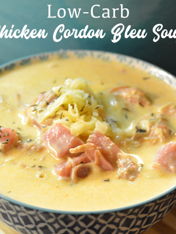 Low-Carb chicken cordon bleu soup combines shredded chicken with cream cheese, herbs and spices and broth to make this rich and creamy keto soup.