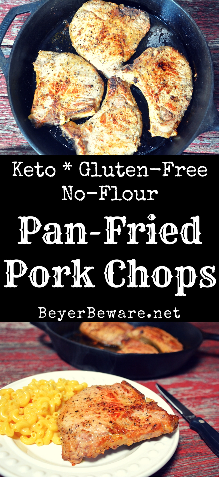 Pan-Fried pork chops recipe is my go-to recipe since there is no flour, no marinading, no waiting, just juicy, flavorful pork chops cooked in a buttered cast iron skillet. #PorkChops #Keto #KetoRecipes #CastIron #LowCarb