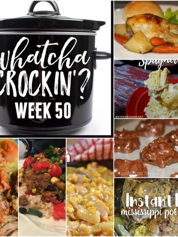 This week’s Whatcha Crockin’ crock pot recipes include Crock Pot Peanut Candy Clusters, No Fuss Chicken Dinner, Mississippi Pot Roast - Electric Pressure Cooker, Slow Cooker Greek Beef and Potatoes, Crock Pot Creamy Chicken Spaghetti, Slow Cooker Chicken Corn Chowder, Crock Pot Taco Rice Casserole.