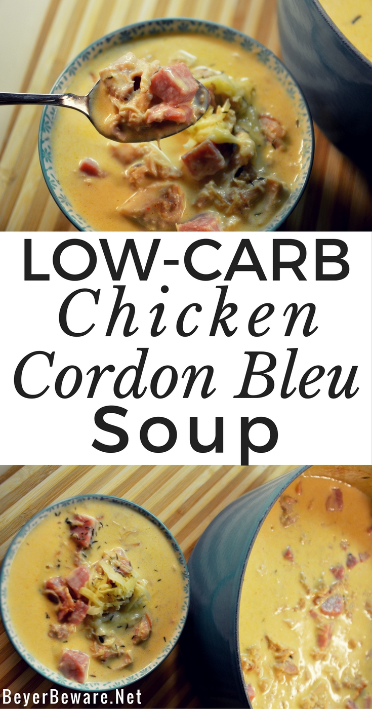 The low-carb chicken cordon bleu soup is creamy and flavorful. The richness will make it filling and comforting on a chilly winter night.