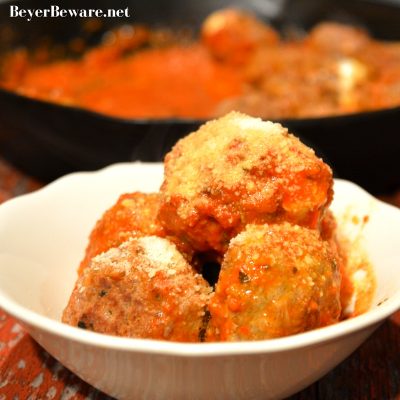 These mozzarella stuffed meatballs are a must make. Tonight. These can be a low-carb and gluten free meal or served as spaghetti and meatballs.