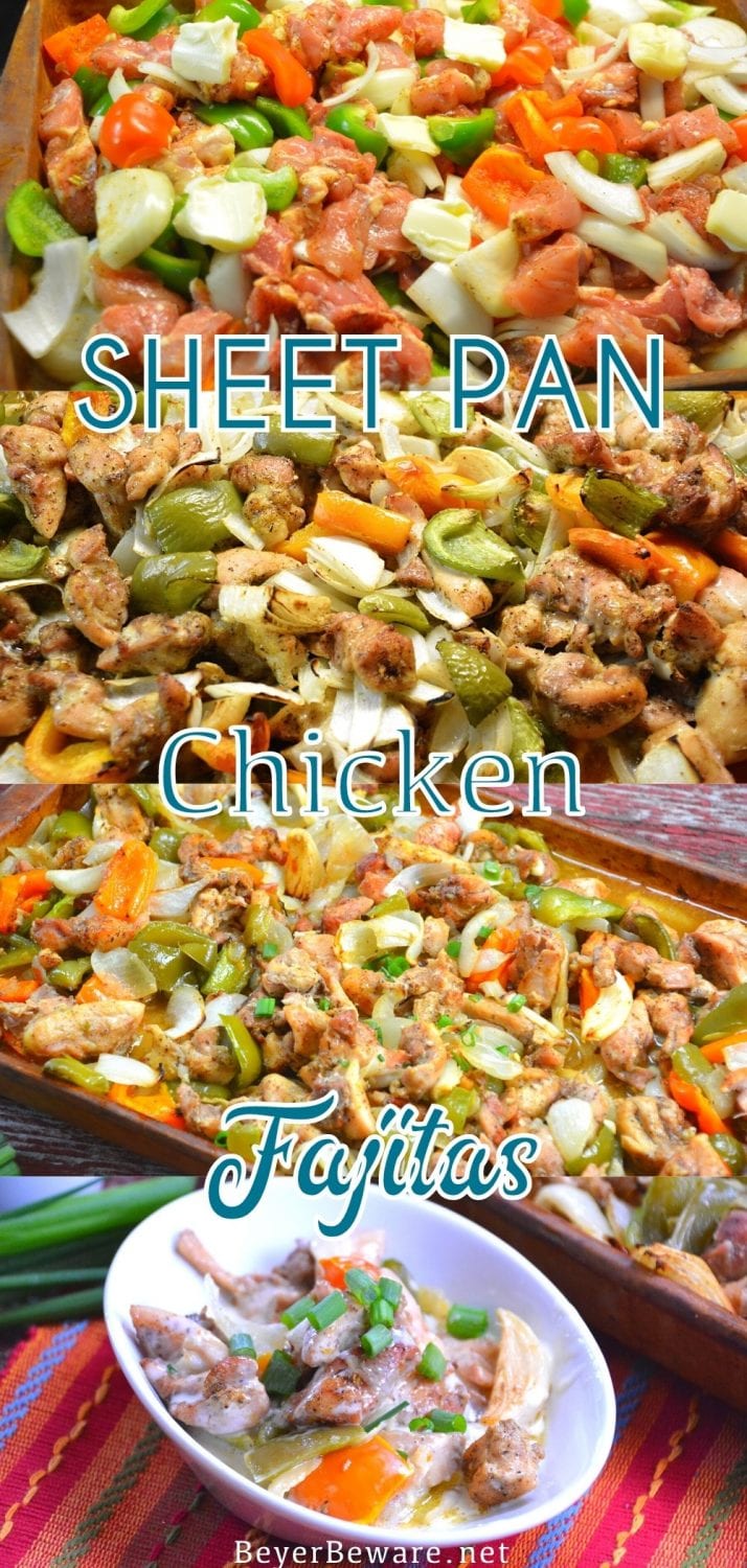 Low-Carb Sheet Pan Fajitas are an easy chicken fajita recipe that is cooked all together in the oven and then drenched in queso for a perfect low-carb Mexican recipe that is also great wrapped in a tortilla.