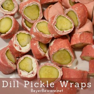 Three simple ingredients to make these dill pickle wraps for an easy low-carb and gluten free snack. #Keto #LowCarb #KetoSnacks