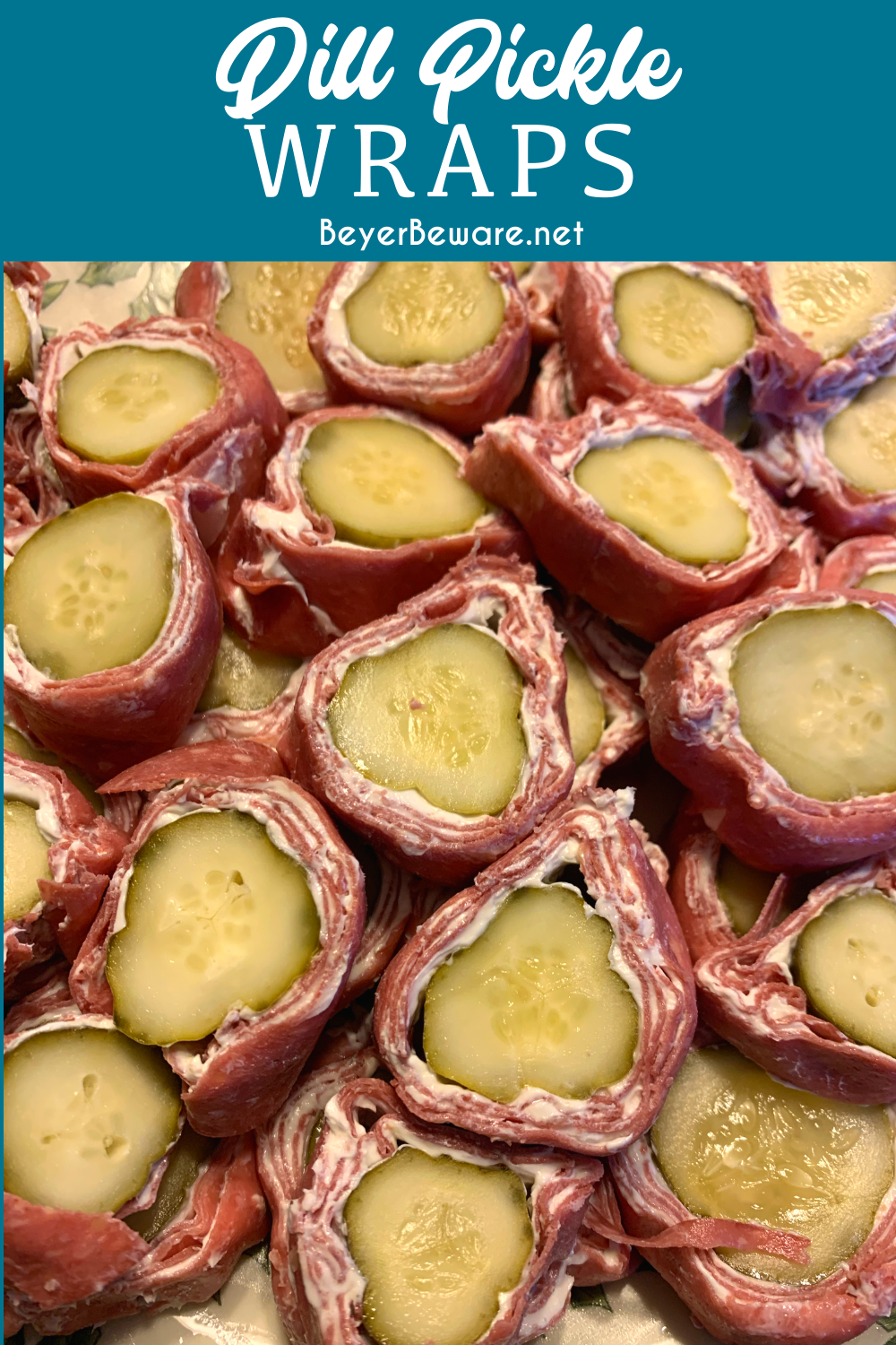 Dill pickle wraps are an easy low-carb snack or appetizer made by wrapping whole dill pickles in cream cheese and dried beef or ham deli slices to make what many call redneck sushi.