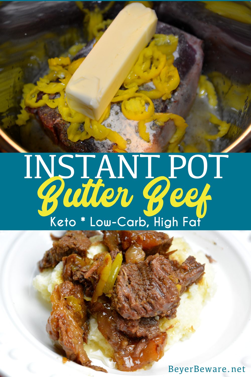 Keto Instant Pot butter beef recipe is my favorite keto roast recipe because it is full of flavor, tender to eat and perfect over mashed cauliflower or potatoes for those not on a low-carb diet. #Keto