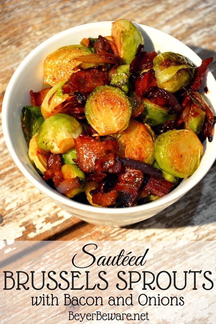 Sautéed Brussels Sprouts with bacon and onions are the way to eat Brussels Sprouts. Caramelized red onions with crispy fried bacon make these Brussels Sprouts full of rich flavor and melt in your mouth. #CastIron #Keto #Lowcarb #Sidedishes