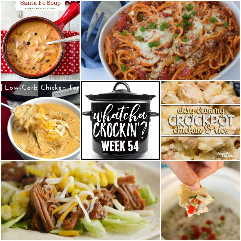 This week’s Whatcha Crockin’ crock pot recipes include Slow Cooker Chicken Enchilada Soup, Sausage Dip, Creamy Crock Pot Chicken and Rice, Pressure Cooker Taco Beef, Crock Pot Low-Carb Chicken Tortilla Soup, Easy Thai Pork with Peanut Sauce, Instant Pot Spaghetti and Crock Pot Chicken Santa Fe Soup.