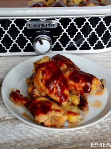 Crock Pot BBQ Ranch Chicken Legs is a simple three ingredient chicken recipe that cooks in the casserole crock pot in three hours. #CrockPot #ChickenRecipes #ChickenLegs