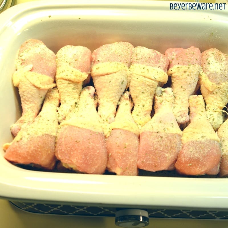 Crock Pot BBQ Ranch Chicken Legs is a simple three ingredient chicken recipe that cooks in the casserole crock pot in three hours. #CrockPot #ChickenRecipes #ChickenLegs