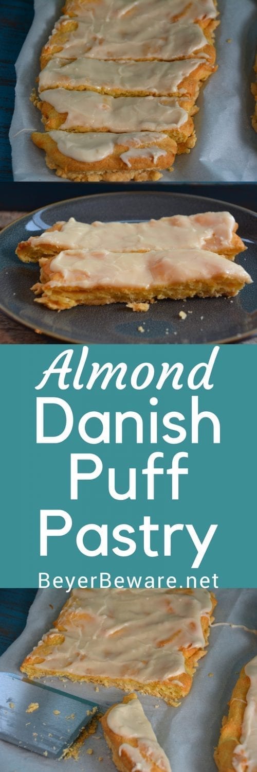 Every time I make almond Danish puff pastry I always wonder why I don't make it more often. It is light and fluffy with a double crust and full of almond flavor.