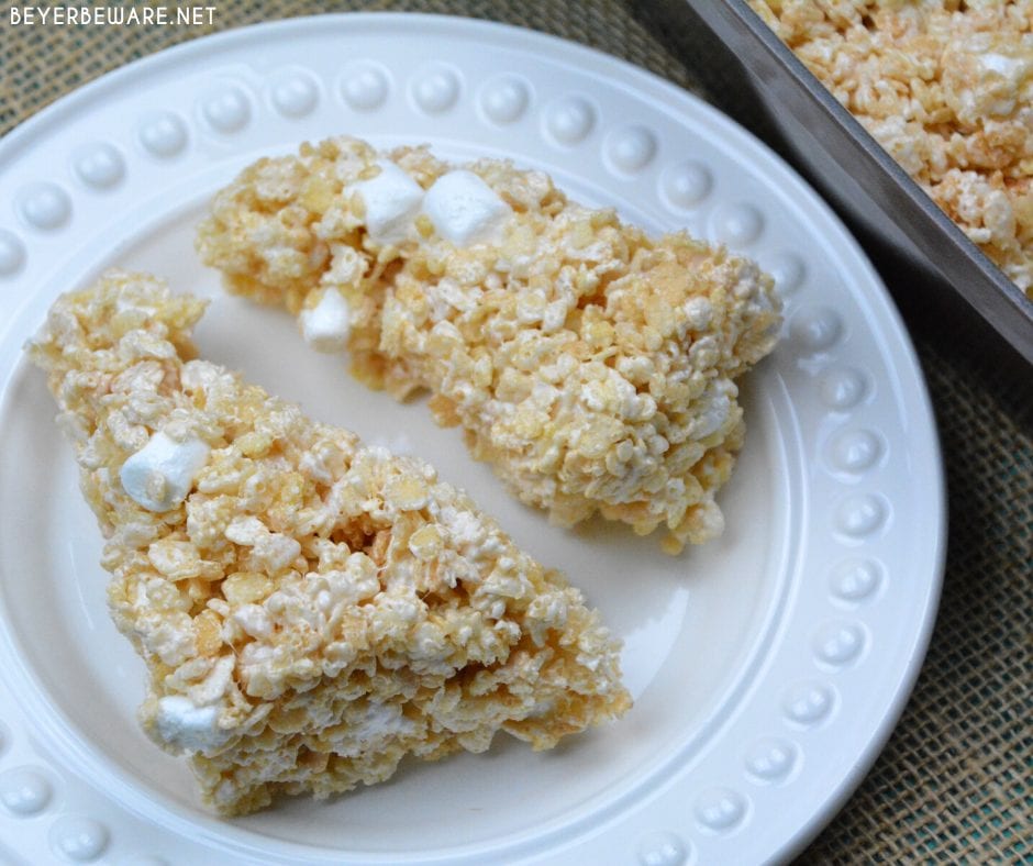 Marshmallow creme rice crispy treats are the no-bake, gluten-free dessert every child loves and is so easy to make with marshmallow fluff, butter, marshmallows, and Rice Krispies.