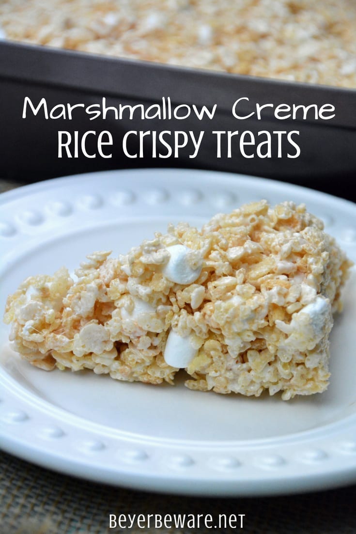 These rice crispy treats are the only way to make these rice krispies treats. I have perfected the best rice crispy treats recipe which is actually the combination of marshmallow creme along with miniature marshmallows, butter and an entire box of cereal. 
