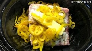 The combination of butter, ranch and Italian seasonings with the banana pepper rings give lots of zesty flavors making crock pot butter beef my go-to keto crock pot beef roast recipe.
