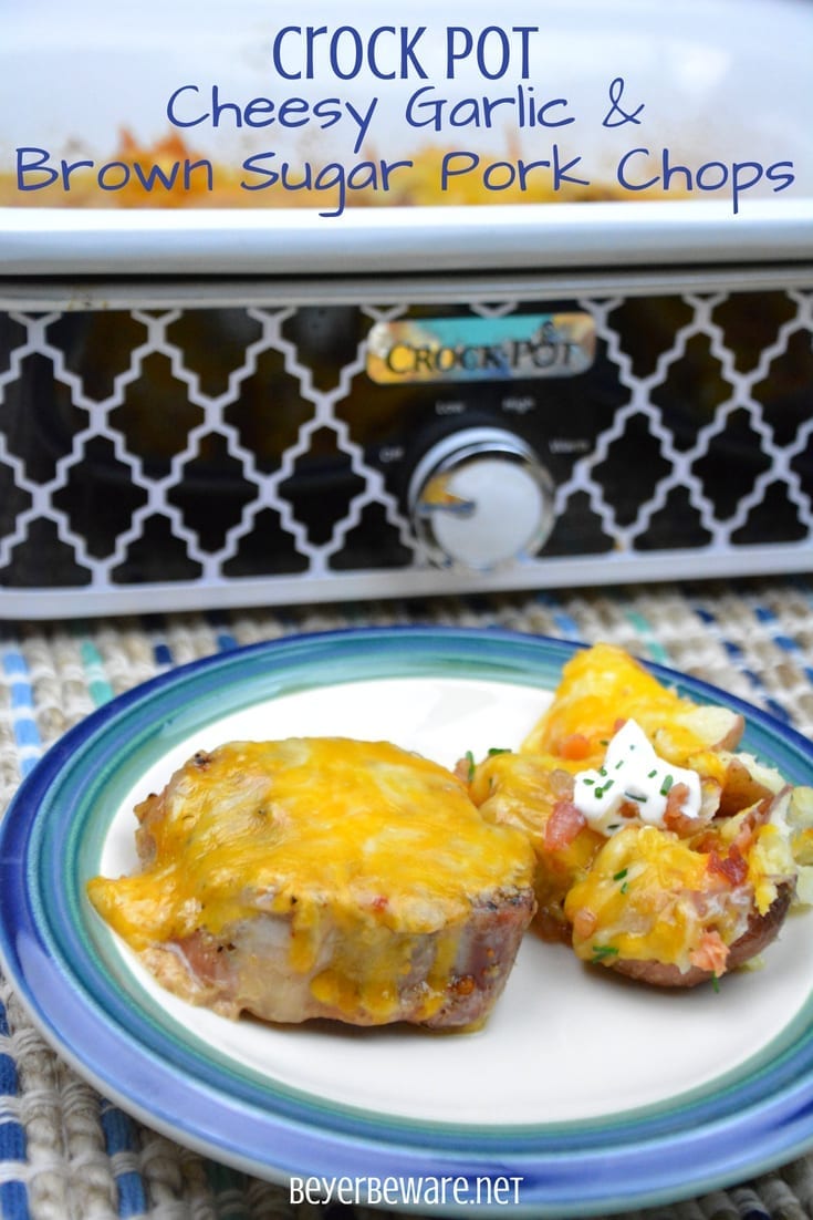 Crock Pot Cheesy Garlic and Brown Sugar Pork Chops are the combination of garlic and brown sugar flavors in the casserole crock pot create the juiciest and flavorful pork chops ready to eat as soon as you get home.