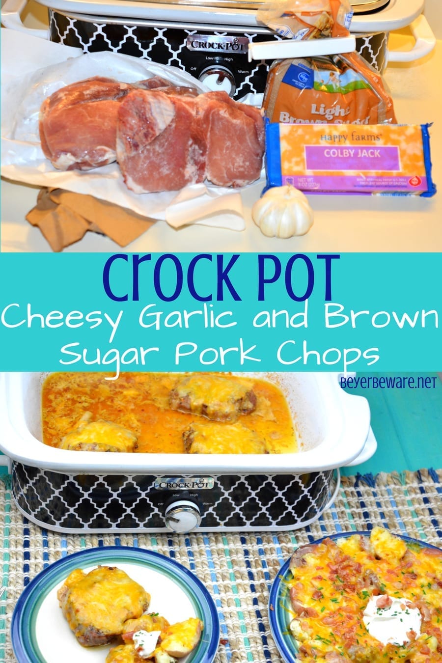 Crock Pot Cheesy Garlic and Brown Sugar Pork Chops are the combination of garlic and brown sugar flavors in the casserole crock pot create the juiciest and flavorful pork chops ready to eat as soon as you get home.