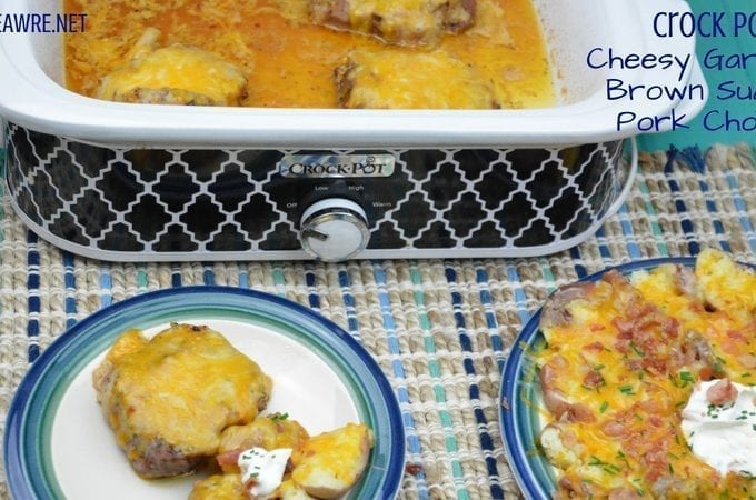 Crock Pot Cheesy Garlic and Brown Sugar Pork Chops have unique flavor combinations in the casserole crock pot to create flavorful crock pot pork chops.