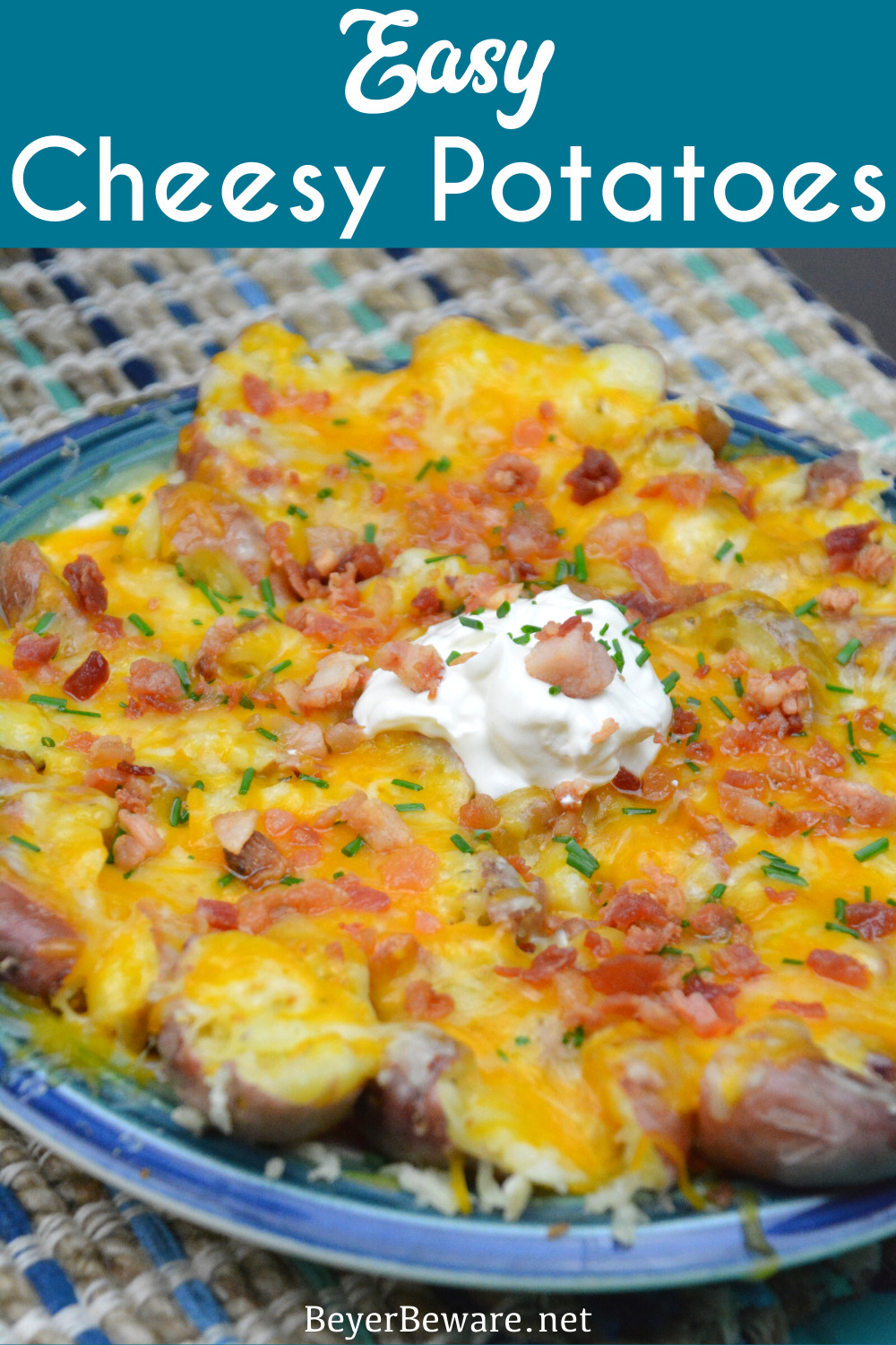 Quick cheesy potatoes are an easy loaded cheesy potatoes recipe with all of your loaded baked potato toppings that can be done in under 20 minutes.