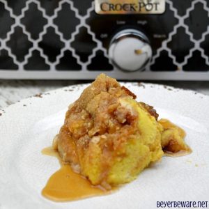 Real maple syrup and an insane amount of butter bring so much richness and flavor to this crock pot french toast casserole recipe.