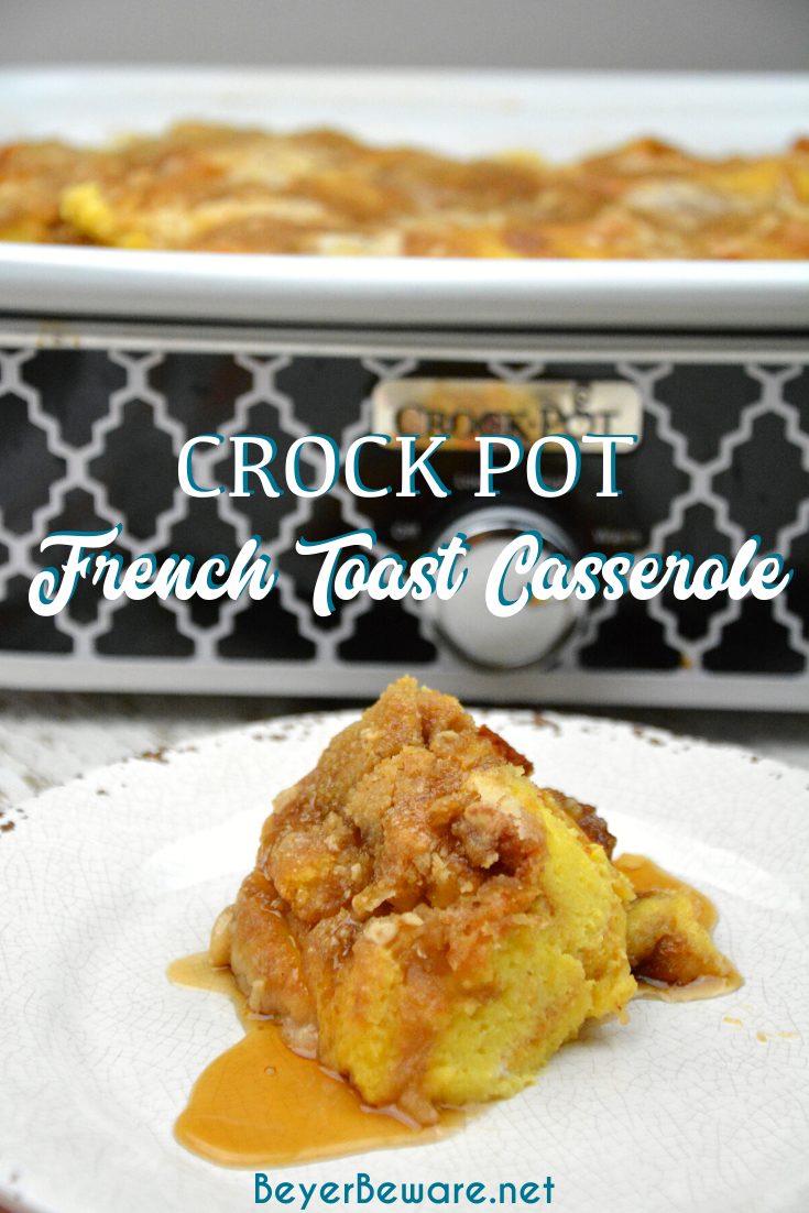 Crock Pot French toast casserole is a rich caramelized French toast recipe with rich maple flavors and the combination of a crumb top with a caramel bottom and fluffy bread middle.