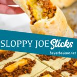 Sloppy joe sticks are like sloppy joe burritos by taking sloppy joes and cheese sticks and wrapping them in pizza dough then baking for 10 minutes for an easy dinner recipe.