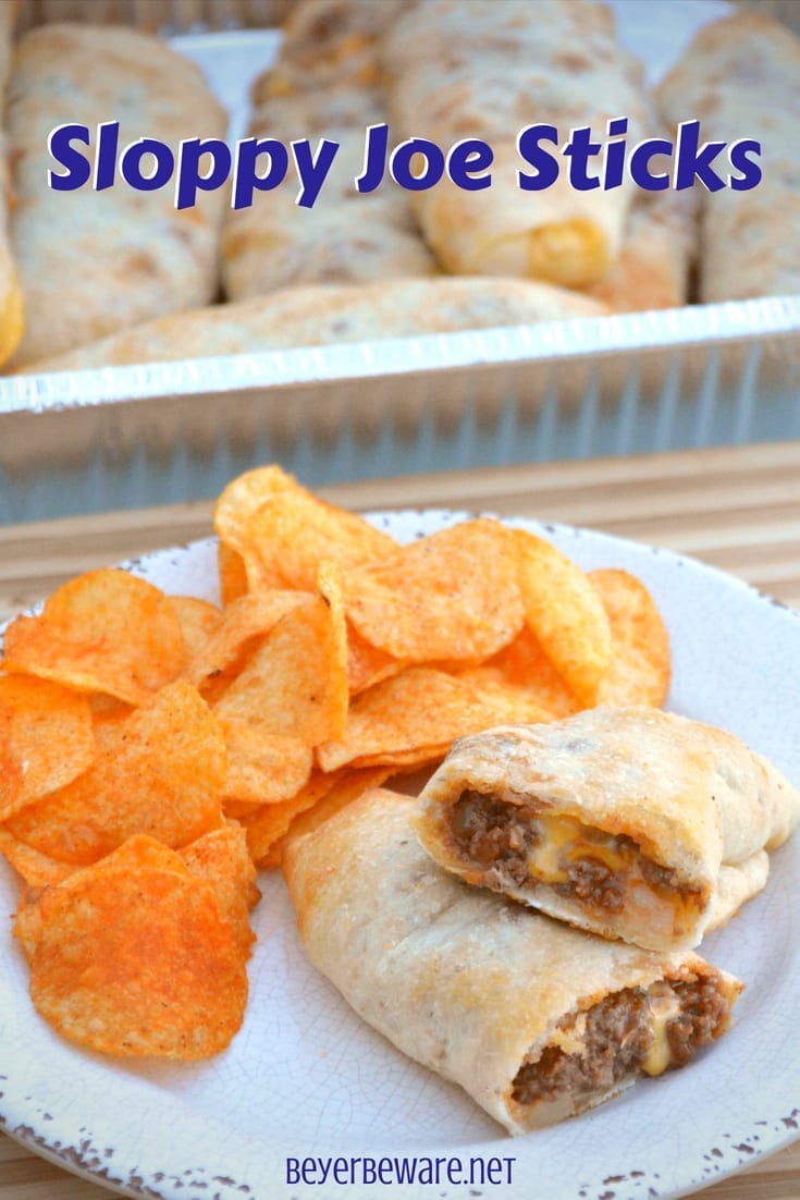 These sloppy joe sticks are handheld sloppy joes that meld meat and cheese together inside a burrito made from pizza crust.